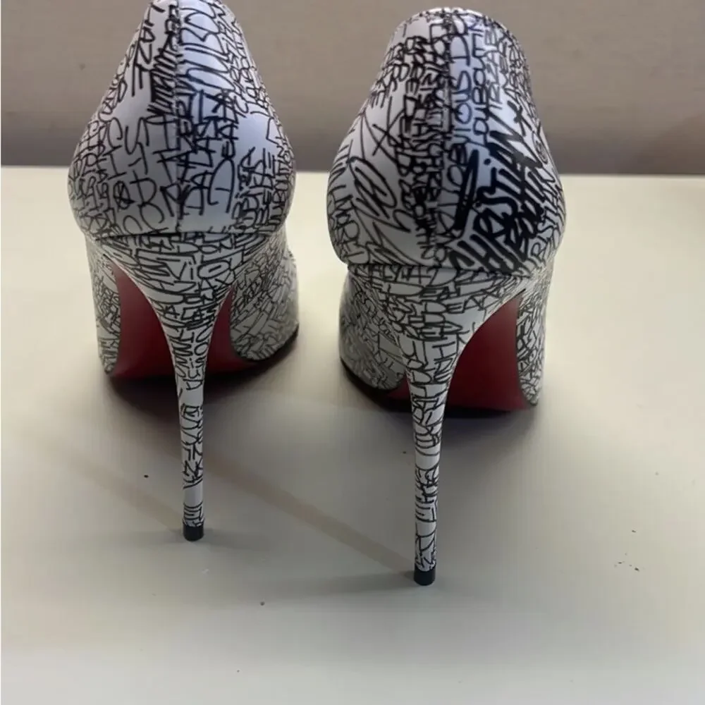 Christian Louboutin Stiletto Pumps White Black Luxurious Texture Size EU 37 NWT